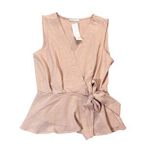 Womens Blush Sleeveless Wrap Tie Waist Ruffle Peplum Top By Timing Size Medium